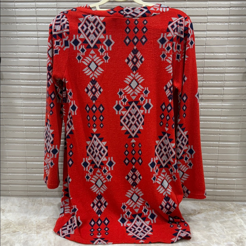 Peach Love California Red Geometric Cardigan